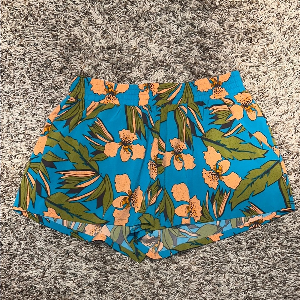 Toad&Co Blue and Orange Athletic Shorts Vibrant Design